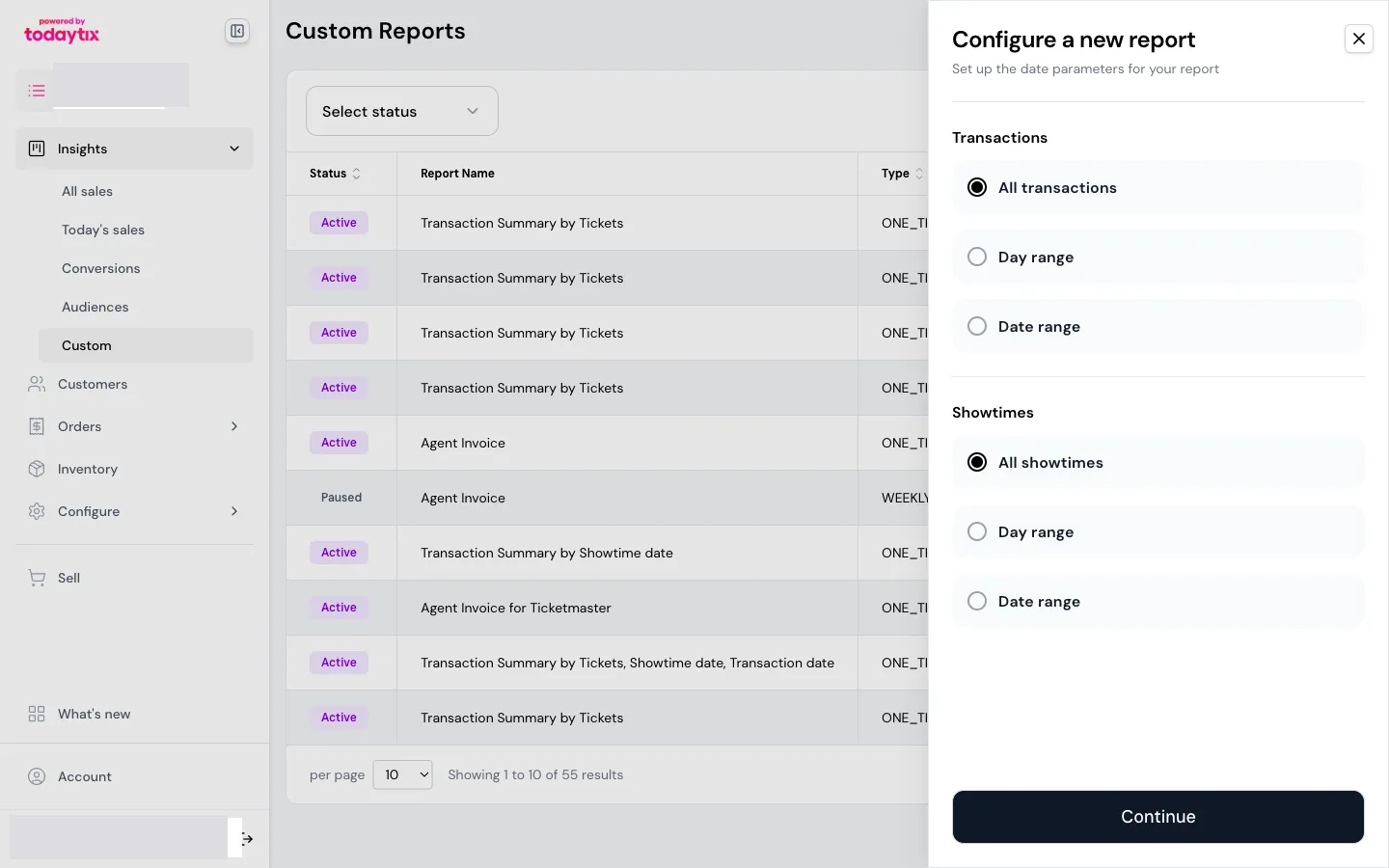 Step 1 — the default view with All transactions and All performances selected.