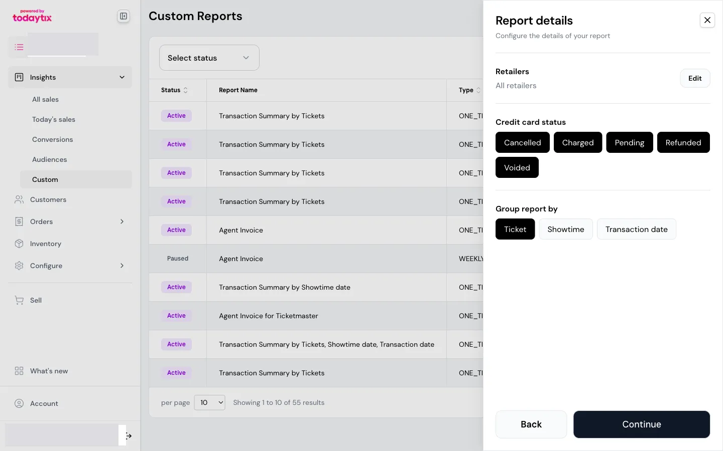 Step 2 — retailers, credit card status, and grouping.