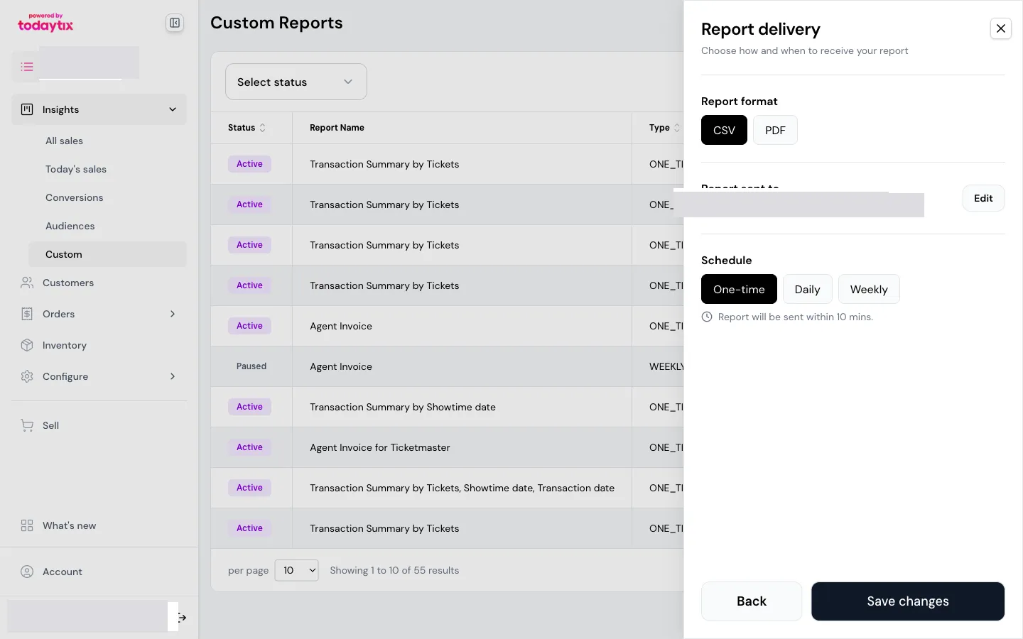Step 3 — format, recipients, and schedule.